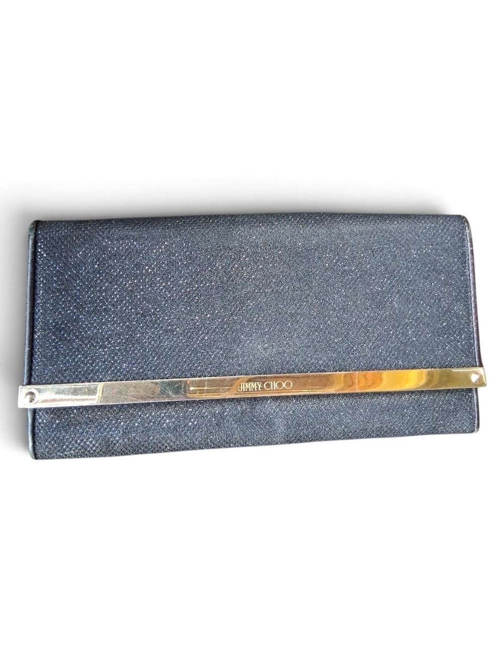Jimmy Choo Black Glitter Clutch with Gold Accent